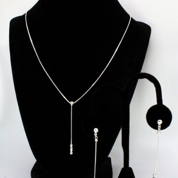 Contemporary New Sterling Silver Stunning Dainty Necklace 2" Long Earrings Set - Picture 2 of 6